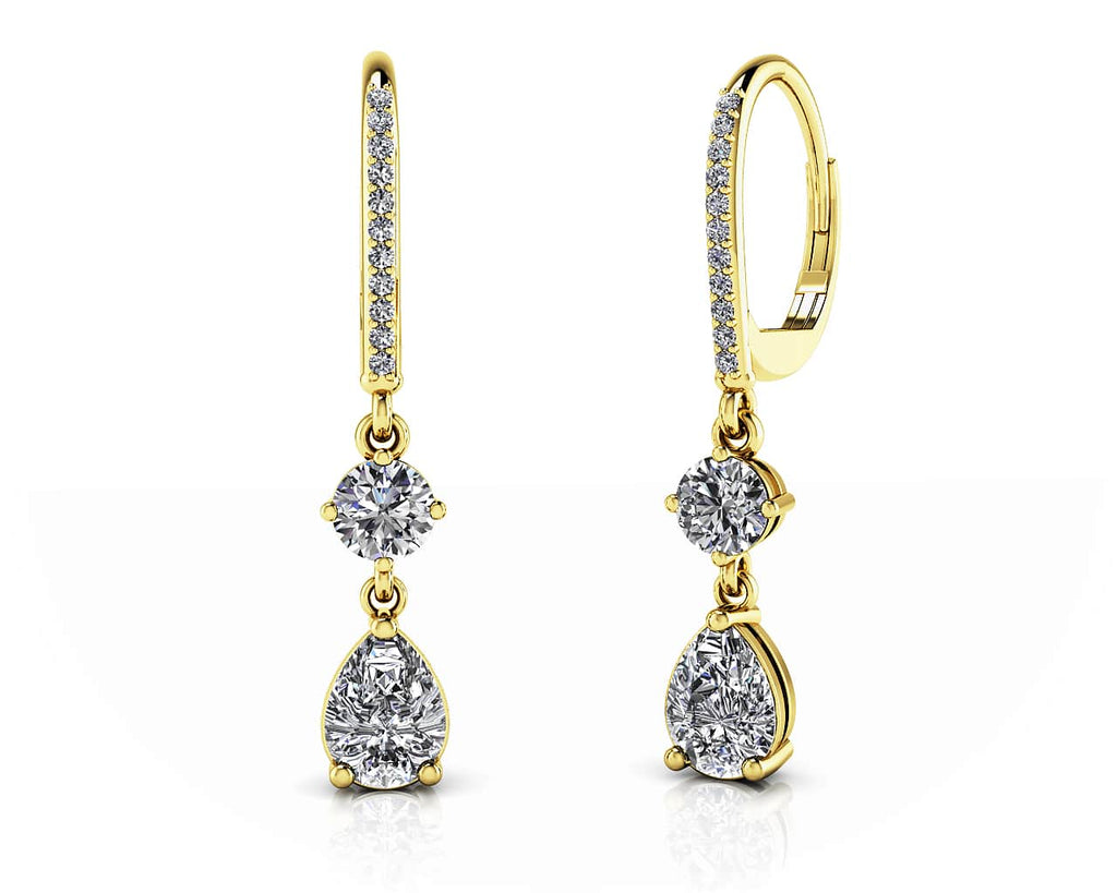 Romantic Pear Shaped Diamond Drop Diamond Earrings with 1.68 ct.(finished) 7x5mm, 1mm, 4.25mm