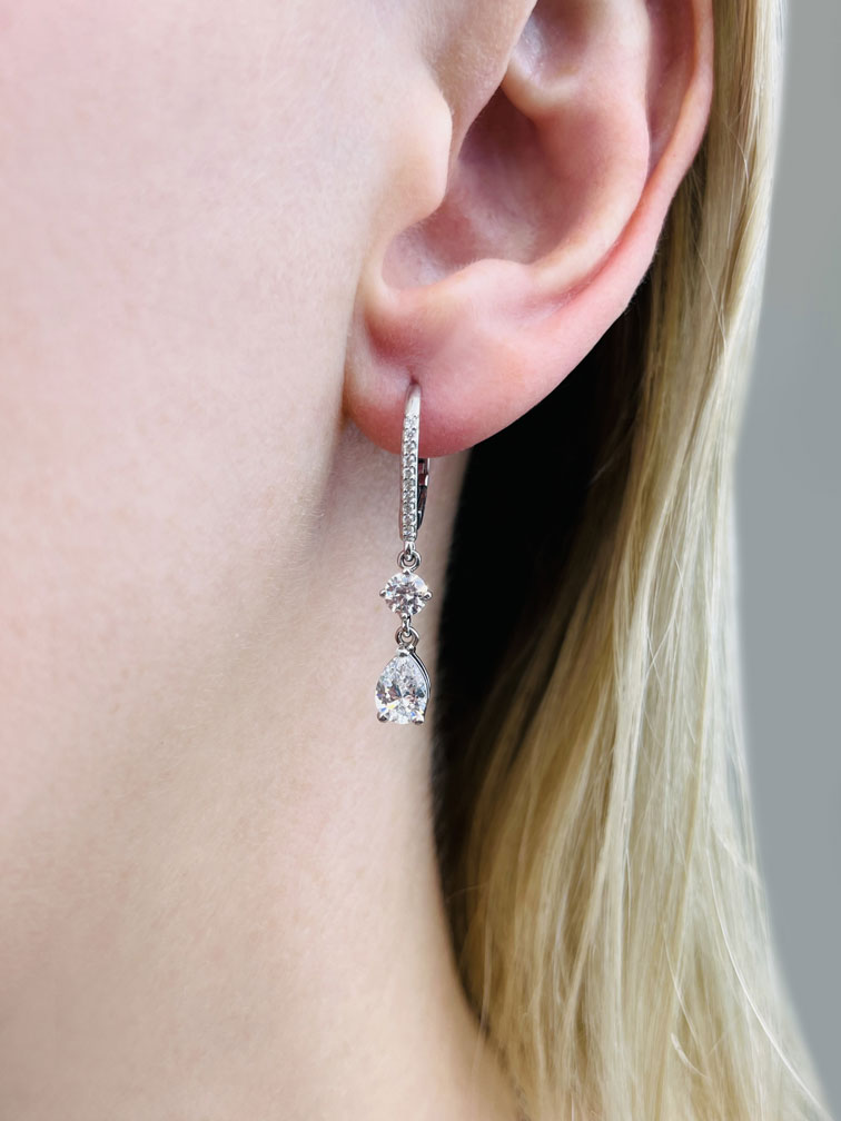 Romantic Pear Shaped Diamond Drop Diamond Earrings with 1.68 ct.(finished) 7x5mm, 1mm, 4.25mm