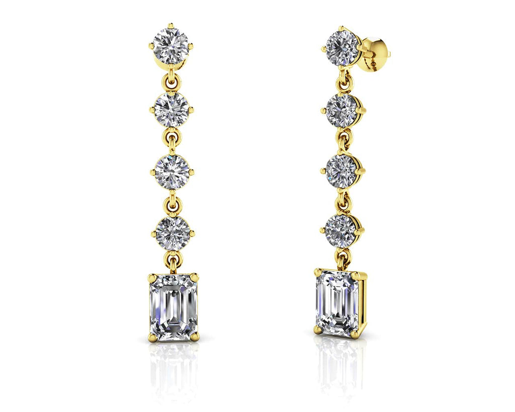 Sparkling Round Drop And Emerald Cut Diamond Earrings with 3.68 ct.(finished) 7x5mm, 3.8mm