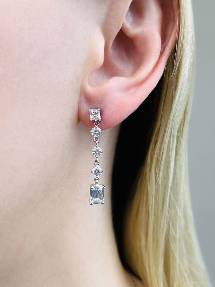 Elegant Multi Shape  Lab-Grown Diamond Earrings with 3.80 ct.(finished) 7x5mm, 3.5mm, 3.8mm