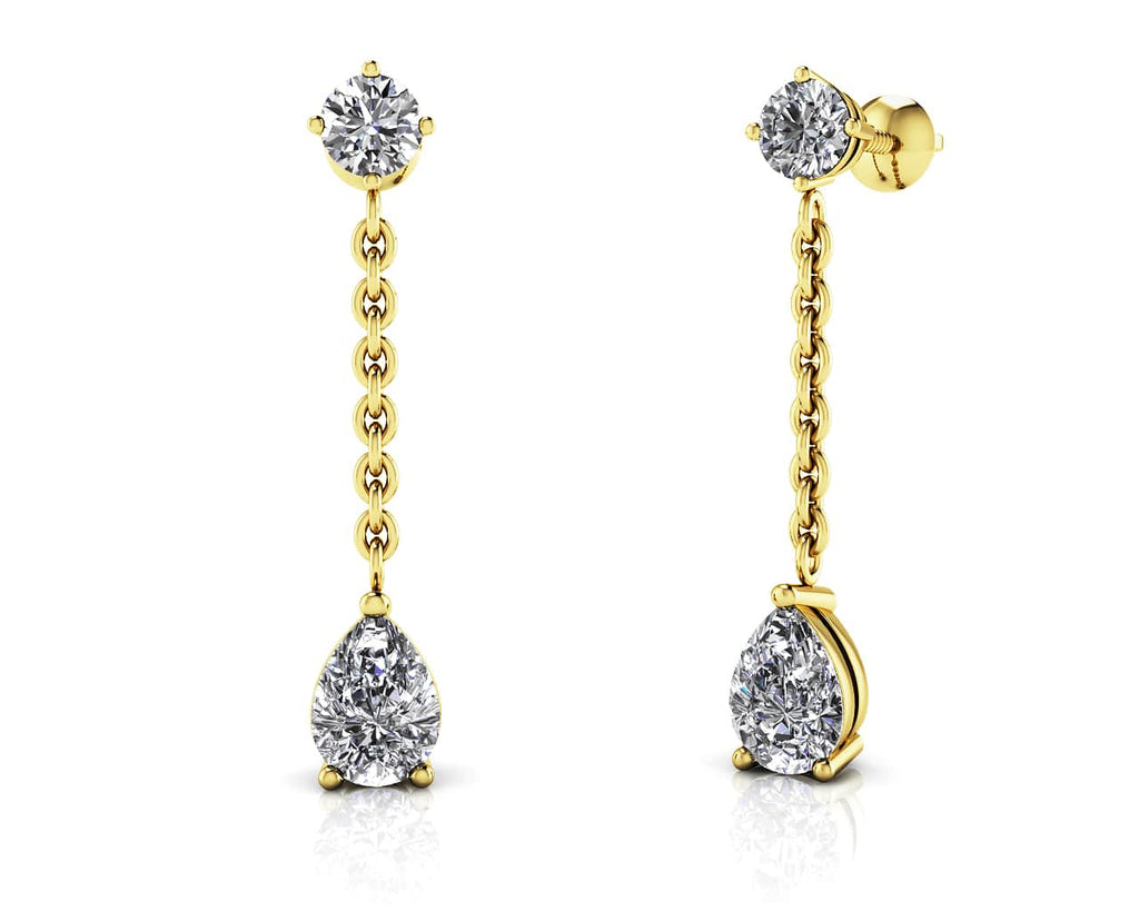 Elegant Pear Diamond Drop Diamond Earrings with 1.92 ct.(finished) 8x5mm, 3.8mm