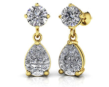 Load image into Gallery viewer, Alluring Round And Pear Shaped Drop Diamond Earrings with 2.10 ct.(finished) 8x5mm, 4.25mm