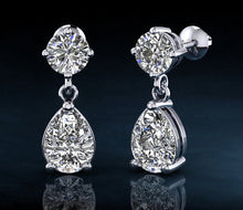 Load image into Gallery viewer, Alluring Round And Pear Shaped Drop Diamond Earrings with 2.60 ct.(finished) 9x6mm, 4.25mm