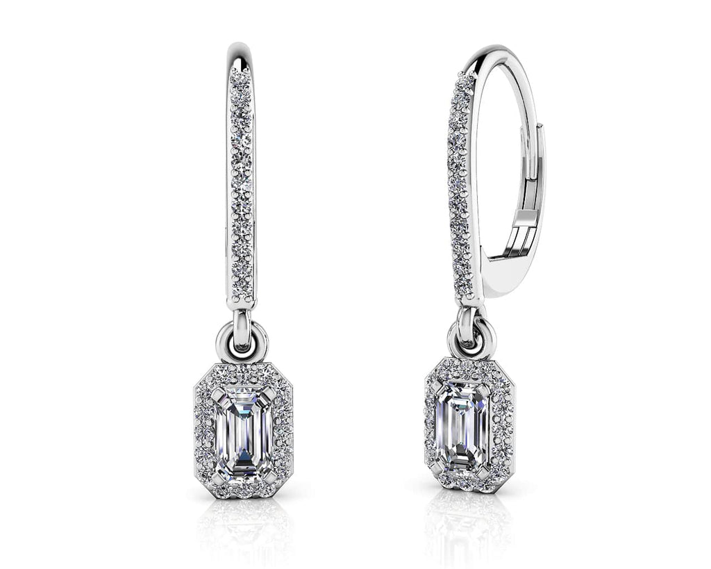 Romantic Emerald Cut Diamond Drop Earrings Diamond  with 0.77 ct. (2X0.25 ct. center diamonds)