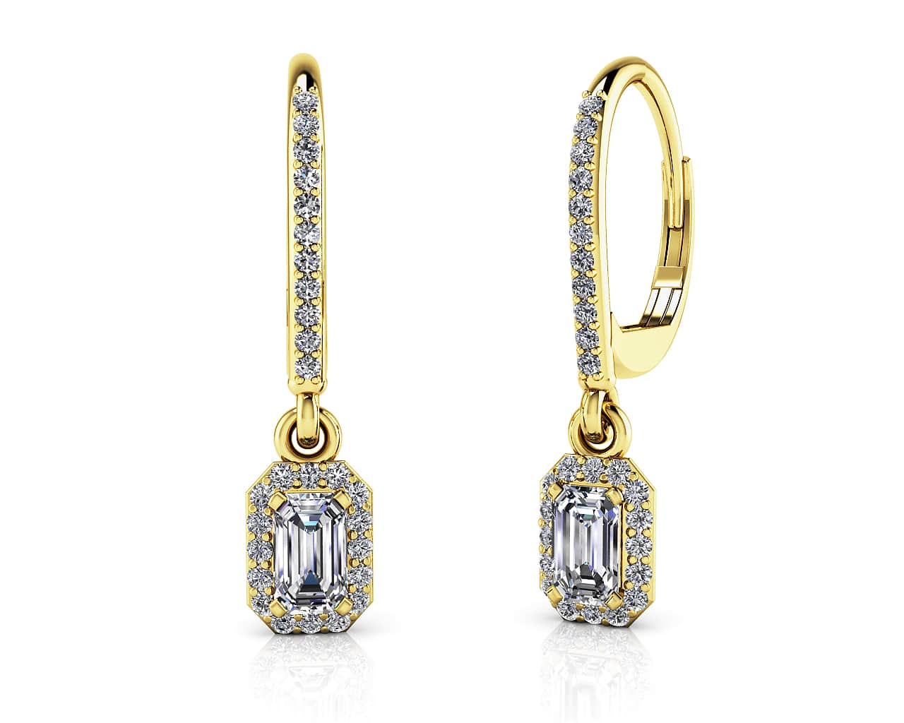 Romantic Emerald Cut Diamond Drop Diamond Earrings with 1.71 ct. (2X0.70 ct. center diamonds)