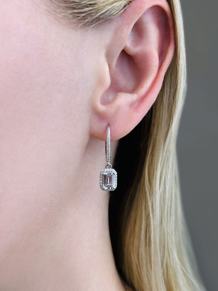 Romantic Emerald Cut Diamond Drop Diamond Earrings with 1.71 ct. (2X0.70 ct. center diamonds)