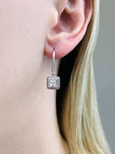 Load image into Gallery viewer, Milgrain Princess Cut Diamond Drop Diamond Earrings with 1.11 ct. (2X0.40 ct. center diamonds)