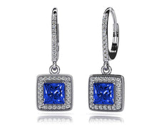 Load image into Gallery viewer, Milgrain Princess Cut Diamond And Gem Earrings Diamond  with 2.12 ct.(finished) 1.0mm, 5.2mm