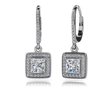 Load image into Gallery viewer, Milgrain Princess Cut Diamond Drop Earrings Diamond  with 1.55 ct. (2X0.60 ct. center diamonds)