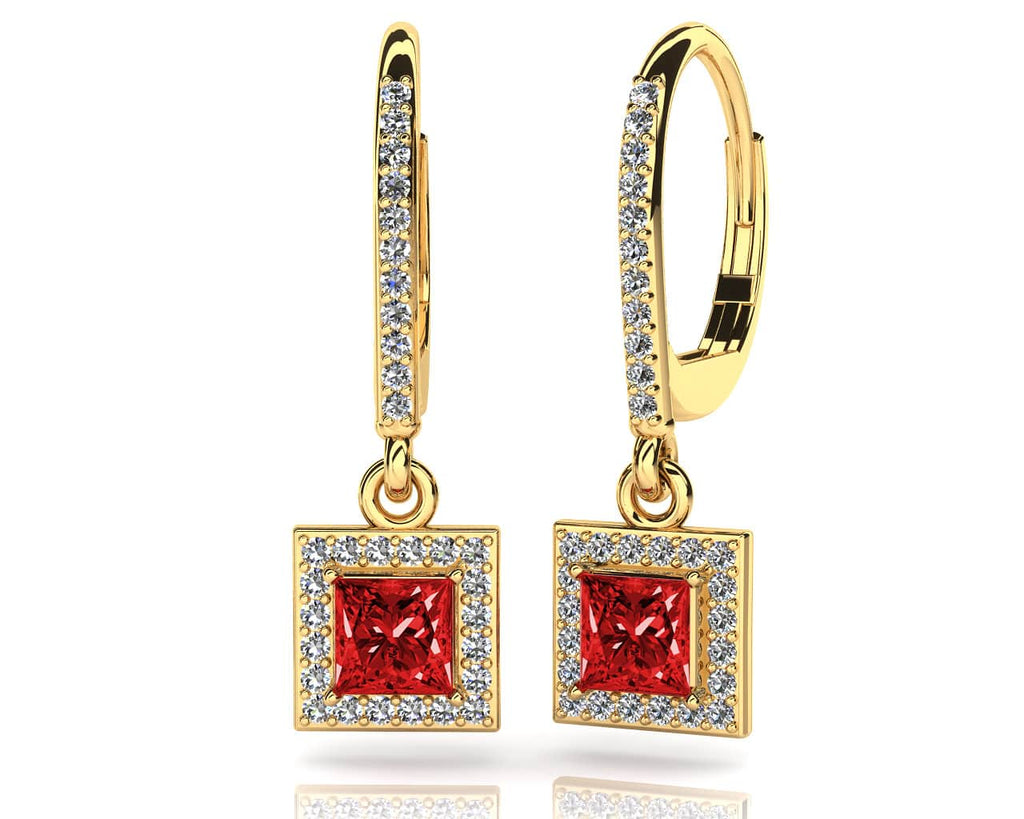 Princess Cut Diamonds And Gems Drop Diamond Earrings with 1.62 ct.(finished) 1.1mm, 4.7mm