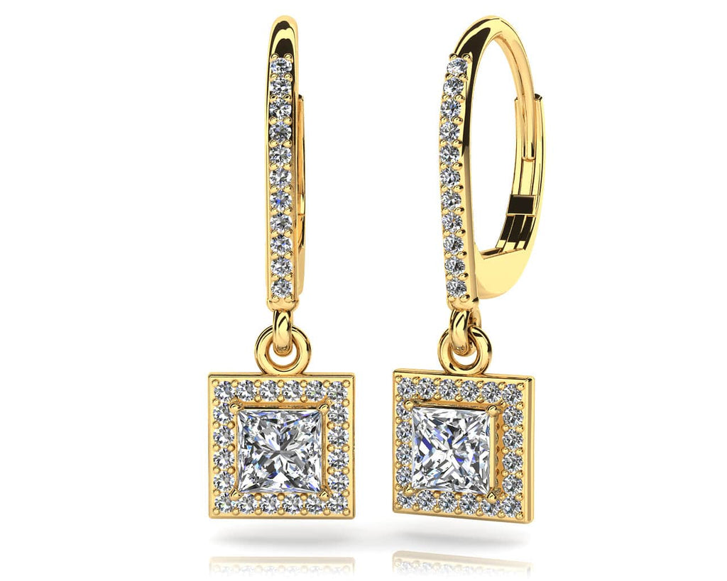 Princess Cut Diamond Drop Diamond Earrings with 2.11 ct. (2X0.88 ct. center diamonds)