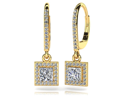 Princess Cut Diamond Drop Diamond Earrings with 0.58 ct. (2X0.16 ct. center diamonds)