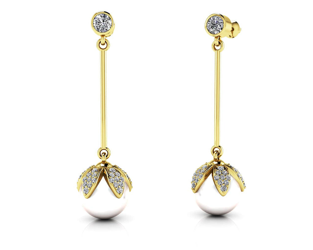 Finishing Touch Pearl And Diamond Drop Diamond Earrings with 0.72 ct.(finished) 1mm, 1.2mm, 3mm