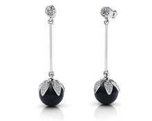 Load image into Gallery viewer, Midnight Black Pearl Drop Earrings Diamond  with 0.72 ct.(finished) 1mm, 1.2mm, 3mm