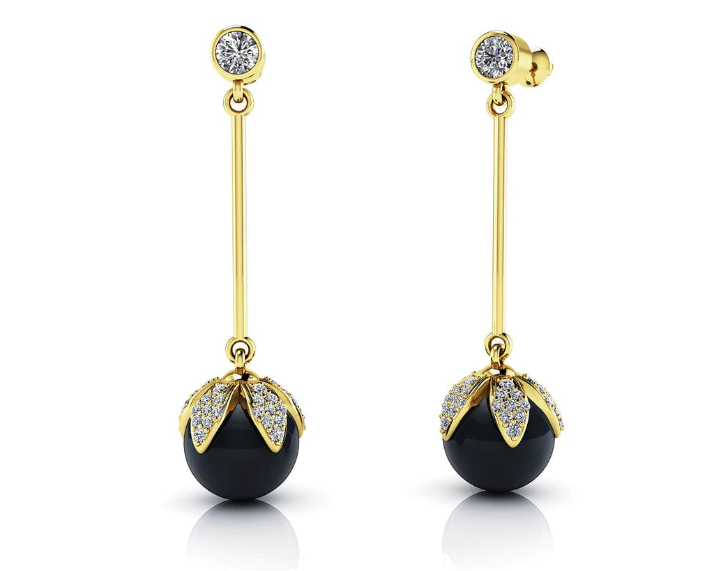 Midnight Black Pearl Drop Diamond Earrings with 0.72 ct.(finished) 1mm, 1.2mm, 3mm