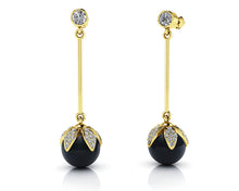 Load image into Gallery viewer, Midnight Black Pearl Drop Diamond Earrings with 0.72 ct.(finished) 1mm, 1.2mm, 3mm