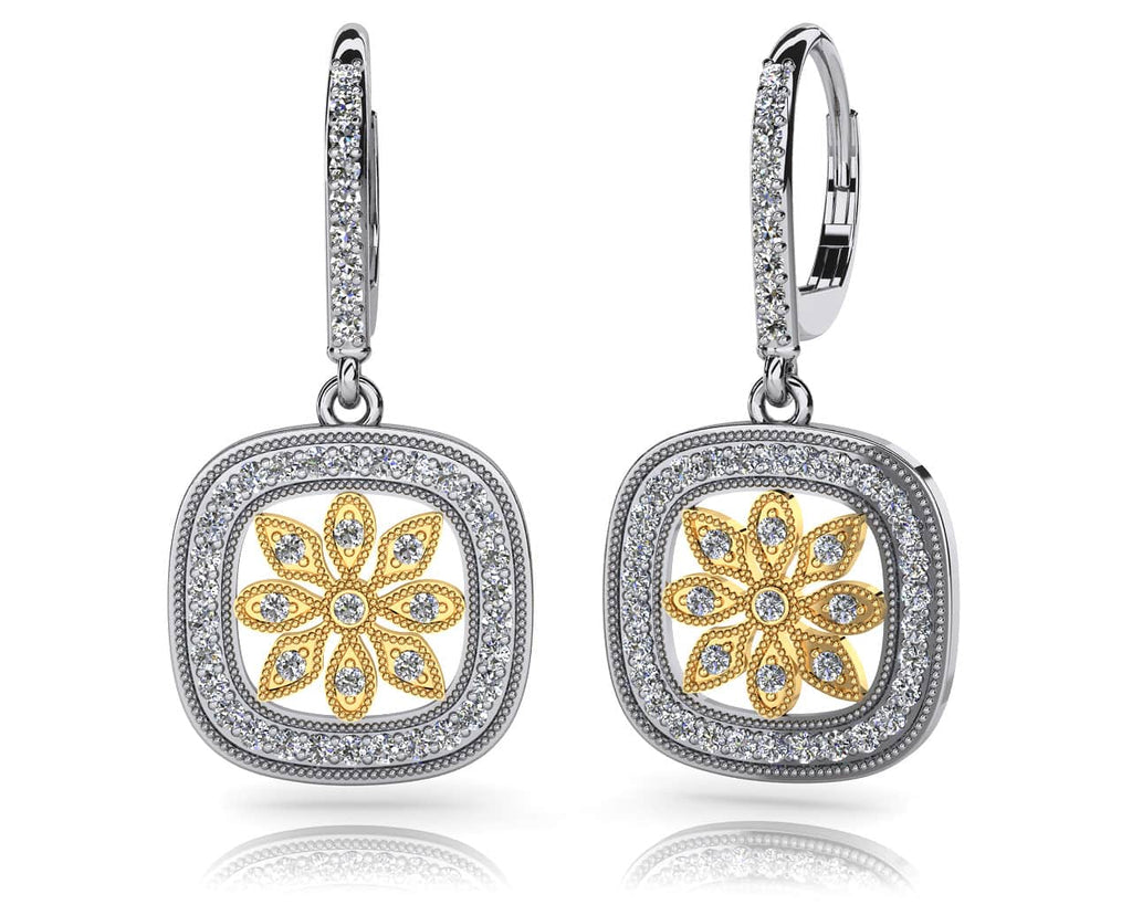 Floral Diamond Drop Diamond Earrings with 0.96 ct.(finished) 1.3mm