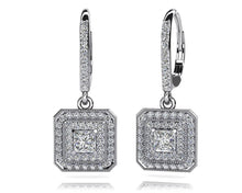 Load image into Gallery viewer, Square Shaped Princess And Round Diamond Earrings Diamond  with 0.82 ct. (2X0.16 ct. center diamonds)