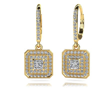 Load image into Gallery viewer, Square Shaped Princess And Round Diamond Earrings with 0.82 ct. (2X0.16 ct. center diamonds)