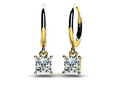 Four Prong Princess Cut Diamond Drop Diamond Earrings with 0.50 ct.(finished) 3.5mm