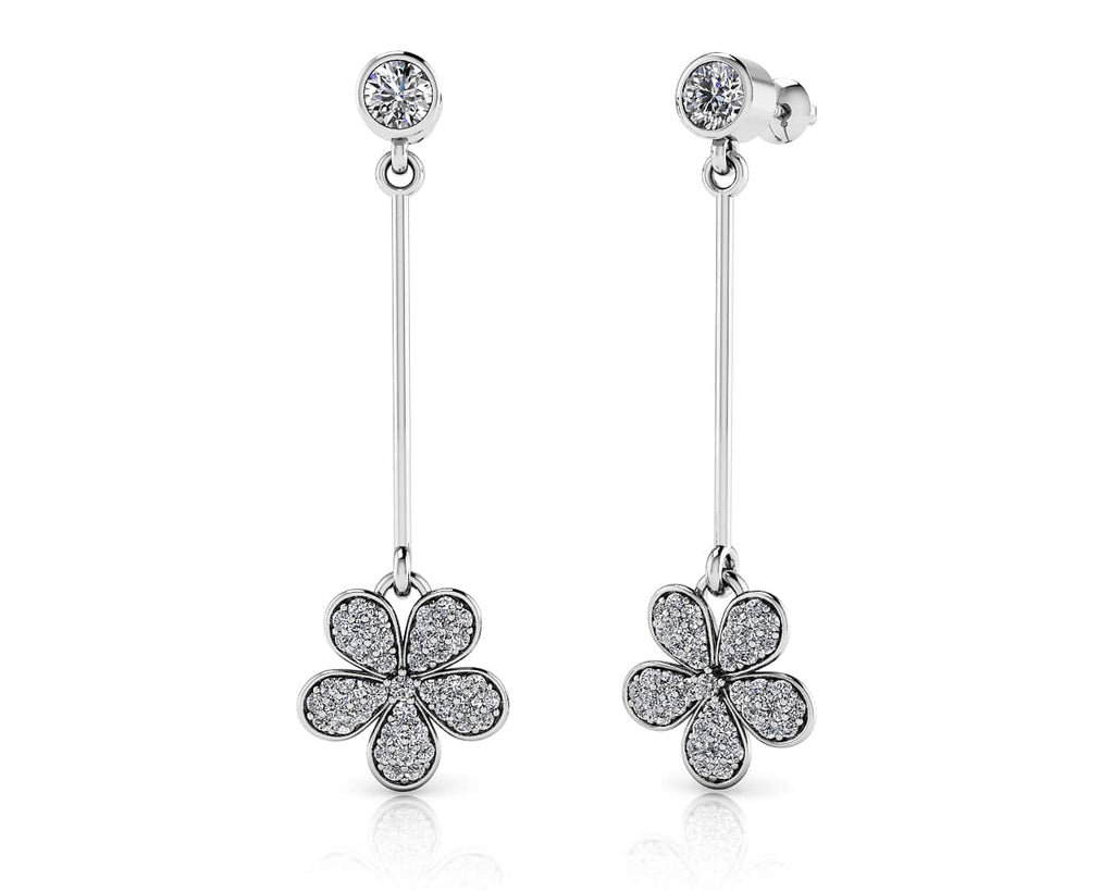 Flower Blossom Drop Bar Earrings Diamond  with 0.65 ct.(finished)