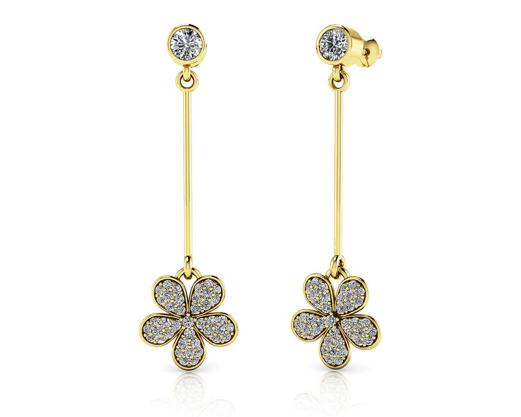 Flower Blossom Drop Bar Diamond Earrings with 0.65 ct.(finished)