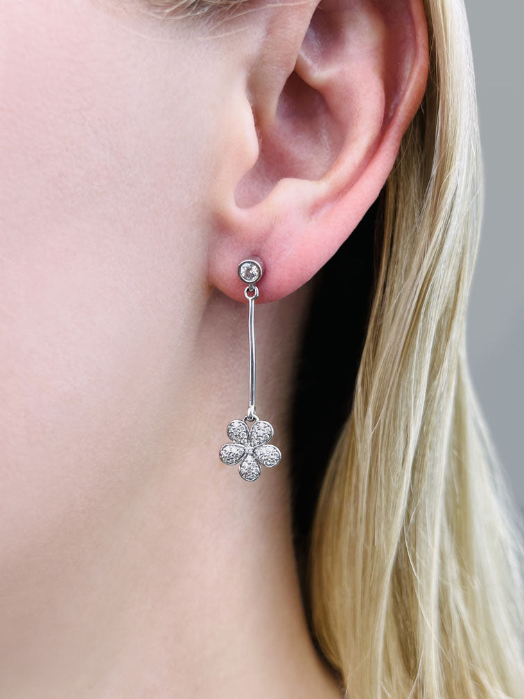 Flower Blossom Drop Bar Diamond Earrings with 0.65 ct.(finished)