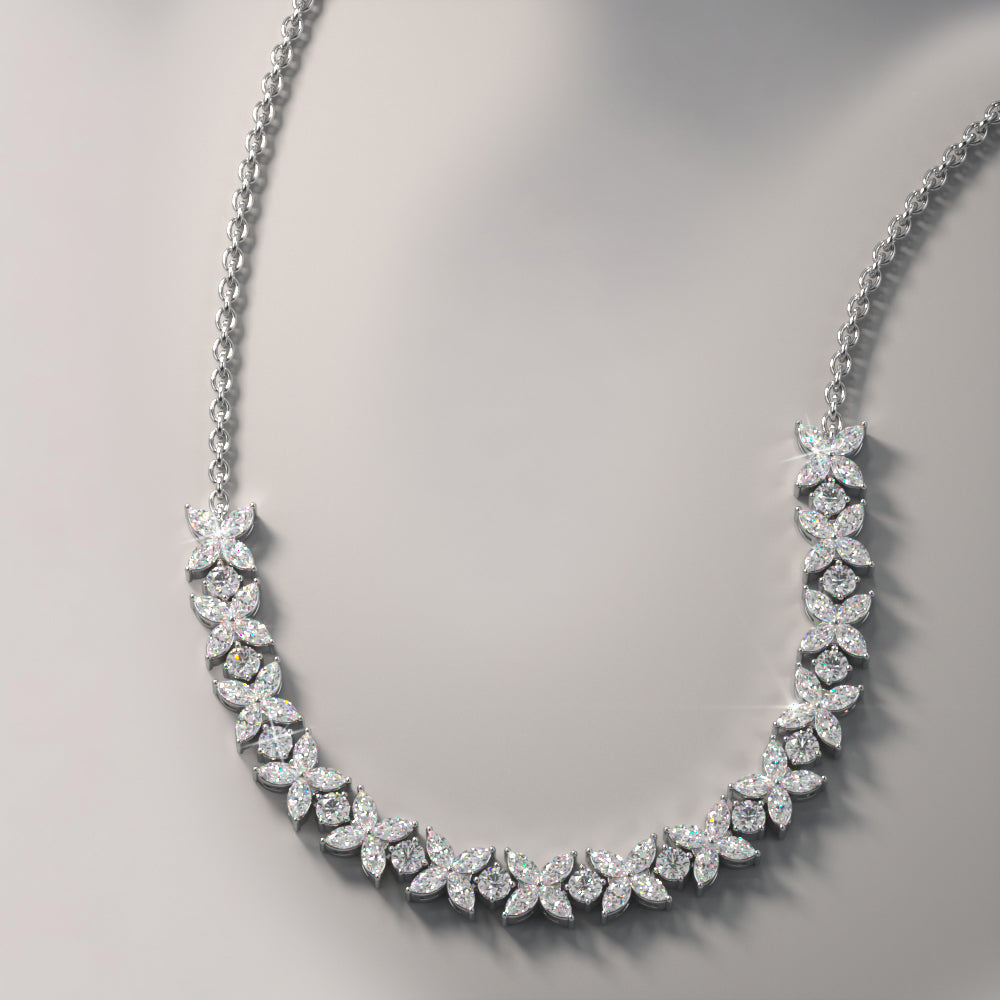 Flowers of Marquise Diamond Necklace with 7.36 ct.(finished) 4x2mm, 2.8mm