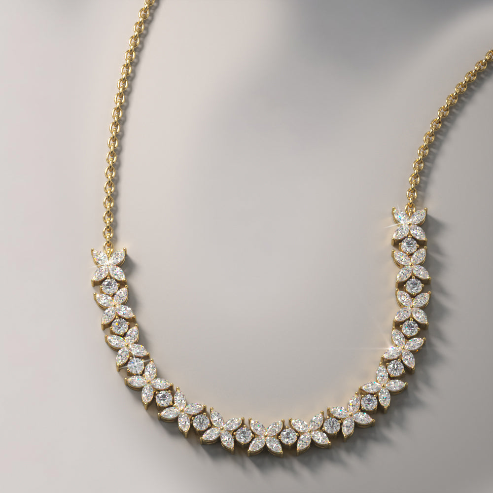 Flowers of Marquise Diamond Necklace with 7.36 ct.(finished) 4x2mm, 2.8mm