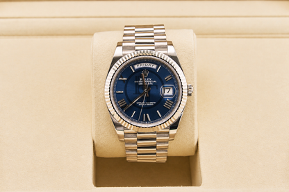 Rolex Day-Date 40 40mm bright blue dial Fluted Bezel President Bracelet - 228239 | 2024 Model