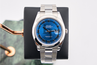 Rolex Datejust 41 Stainless Steel Blue Roman Dial Smooth Bezel Oyster Bracelet 126300 -