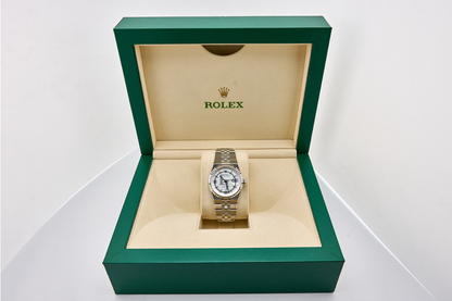 Rolex Land-Dweller 36 White Gold Oystersteel Intense White Honeycomb Motif Dial Fluted Bezel Flat Jubilee Bracelet 127234 - 2025