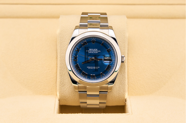 Rolex Datejust 41 Stainless Steel Blue Roman Dial Smooth Bezel Oyster Bracelet 126300 -