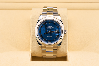 Rolex Datejust 41 Stainless Steel Blue Roman Dial Smooth Bezel Oyster Bracelet 126300 -