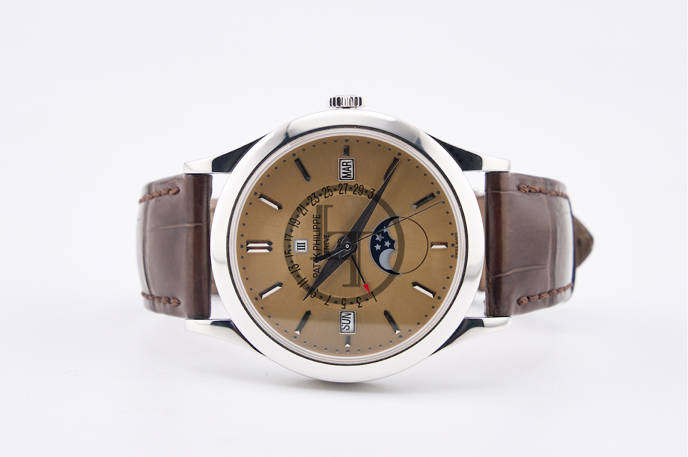 Patek Philippe Grand Complications Perpetual Calendar Day-Date Moon Phase 39.5mm Honey Brown Index Platinum Leather Automatic - 5496P-014