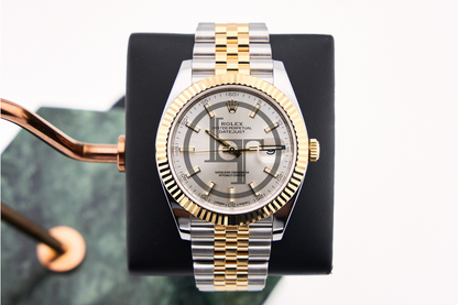 Rolex Steel and Yellow Gold Rolesor Datejust 41 Watch - Fluted Bezel - Silver Index Dial - Jubilee Bracelet - 126333 sij