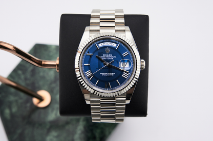 Rolex Day-Date 40 40mm bright blue dial Fluted Bezel President Bracelet - 228239 | 2024 Model