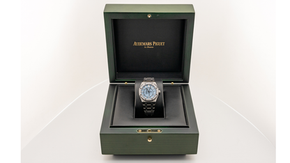 Audemars Piguet Royal Oak 34mm Stainless Steel Light Blue Dial Diamond Bezel Watch | 77451ST.ZZ.1361ST.03