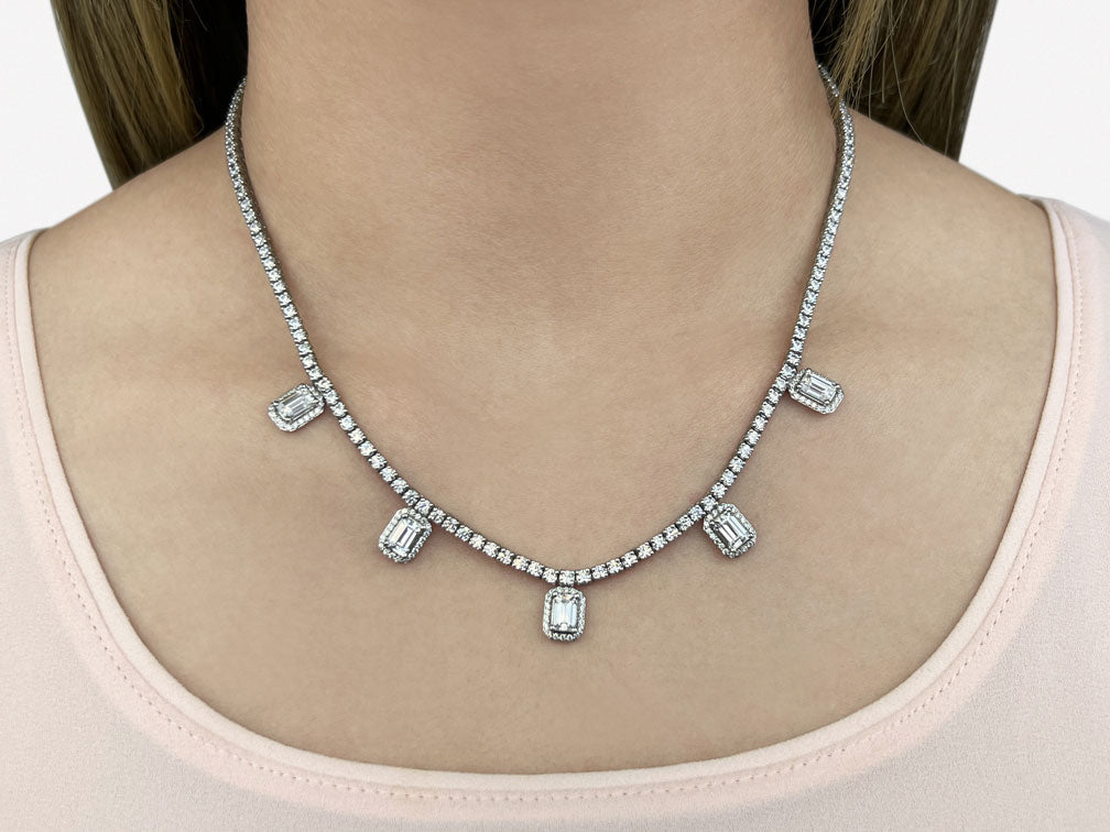 Alluring Diamond Tennis Diamond Necklace with 8.17 ct.(finished) 5x3mm, 1.1mm, 2.2mm - Luxury Time NYC