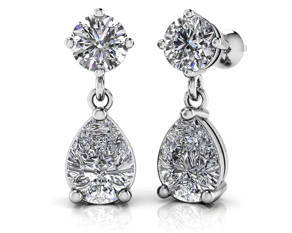 Alluring Round And Pear Shaped Drop Lab - Grown Diamond Earrings with 1.60 ct.(finished) 7x5mm, 4.25mm - Luxury Time NYC