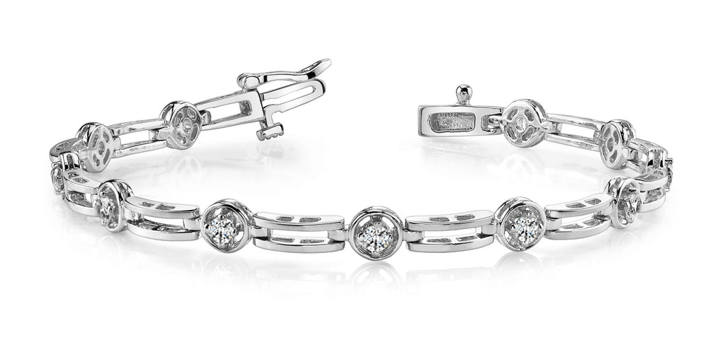 Alternating Round And Bar Link Diamond Bracelet with 0.88 ct.(finished) 2.75mm - Luxury Time NYC