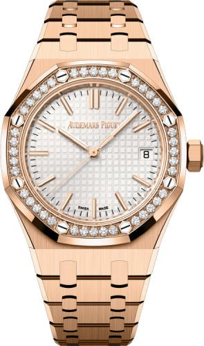 Audemars Piguet 37mm Royal Oak Rose Gold Diamond Bezel Silver Dial | 15551OR.ZZ.1356OR.04 - Luxury Time NYC