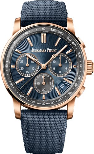 Audemars Piguet 41mm Code 11.59 Chronograph Pink Rose Gold Blue Dial 26393OR.OO.A348KB.01 - Luxury Time NYC