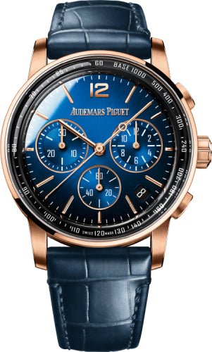 Audemars Piguet Code 11.59 Chronograph 41mm Rose Gold Blue Dial 26393OR.OO.A028CR.01 - Luxury Time NYC