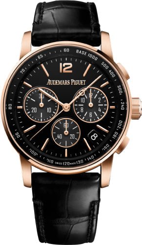 Audemars Piguet Code 11.59 Selfwinding 41mm Chronograph Rose Gold/Sapphire Black Dial Leather Strap - 26393OR.OO.A002CR.01 - Luxury Time NYC