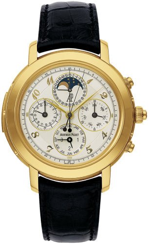 Audemars Piguet Jules Audemars 42 mm Grande Complication Yellow Gold Silver Arabic Dial & Fixed Bezel Leather Bracelet - 25866BA.OO.D002CR.02 - Luxury Time NYC