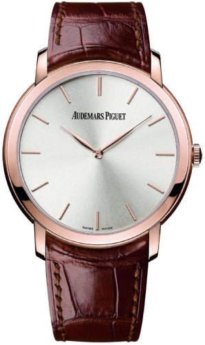 Audemars Piguet Jules Audemars Extra - Thin 41mm Silver Index Rose Gold Leather | 15180OR.OO.A088CR.01 - Luxury Time NYC