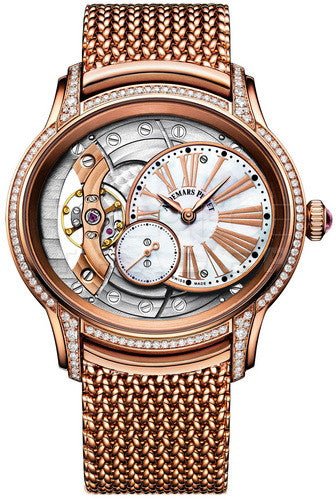 Audemars Piguet Millenary 39.5 mm Hand - Wound Diamond Set Rose Gold White Mother of Pearl Roman Dial & Bezel Rose Gold Bracelet - 77247OR.ZZ.1272OR.01 - Luxury Time NYC