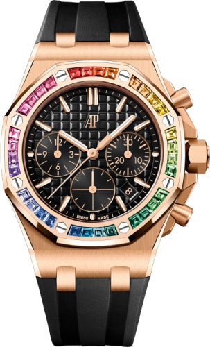 Audemars Piguet Offshore 37 mm Chronograph Pink Rose Gold Rainbow Black Dial - 26236OR.YY.D002CA.01 - Luxury Time NYC