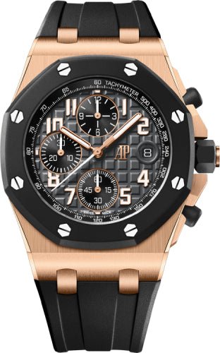 Audemars Piguet Offshore Chronograph Pink Rose Gold Rubber Bezel 42mm Black Dial | 26238OK.OO.A002CA.01 - Luxury Time NYC